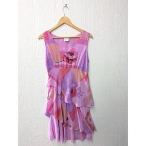Click by Color Me Cupro Floral Ruffle Tiered Sleeveless Dress Fairycore Size S